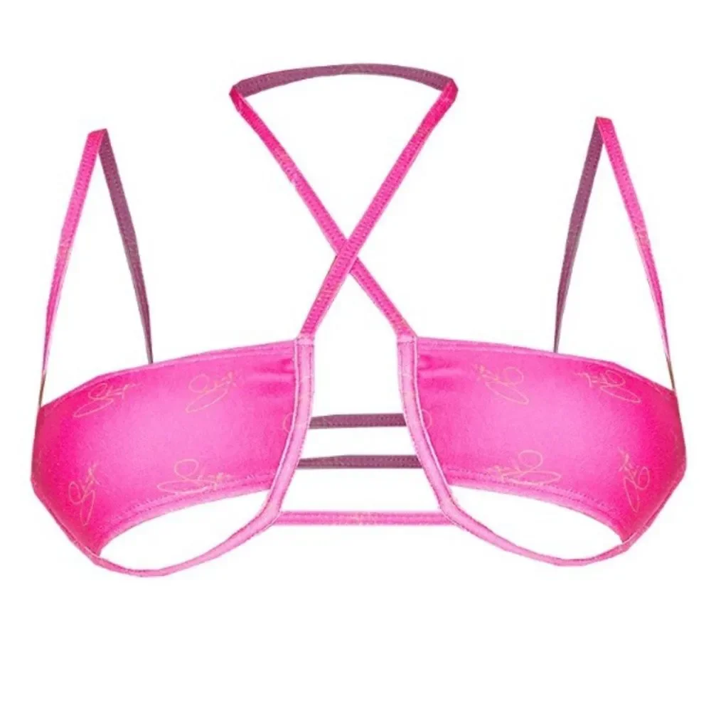 Hot Pink Branded Towelling Cut Out Bikini Tops Size 4